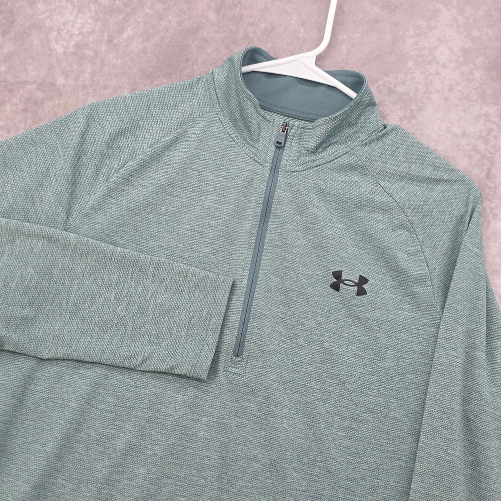 Under Armour 1/4 Zip Pullover Mens Medium HeatGear Sage Green Heather Loose Fit